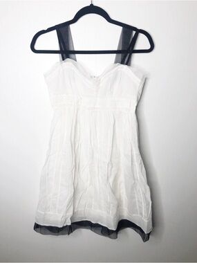 Ann Taylor LOFT White Sleeveless Babydoll Dress with Black Trim